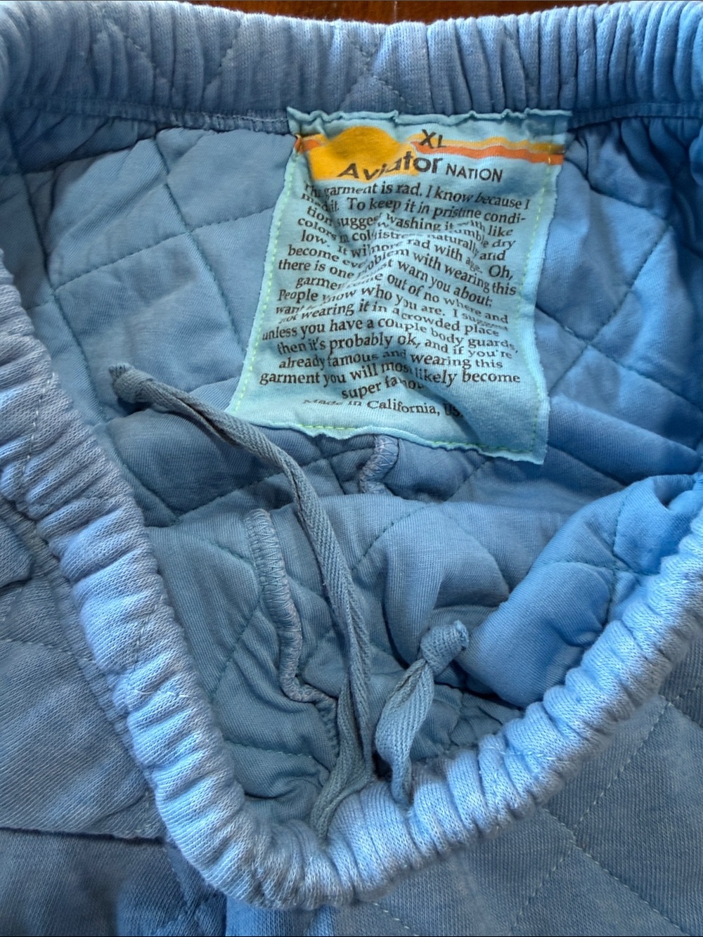 Aviator Nation Quilted Sweatpants XL Ocean Blue - Picture 3 of 6